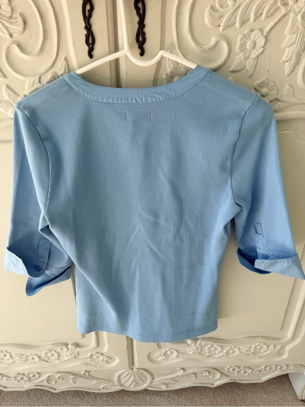 NWT Anthropologie Maeve Light Blue Three-Quarter Sleeve Henley Top - Picture 2 of 4